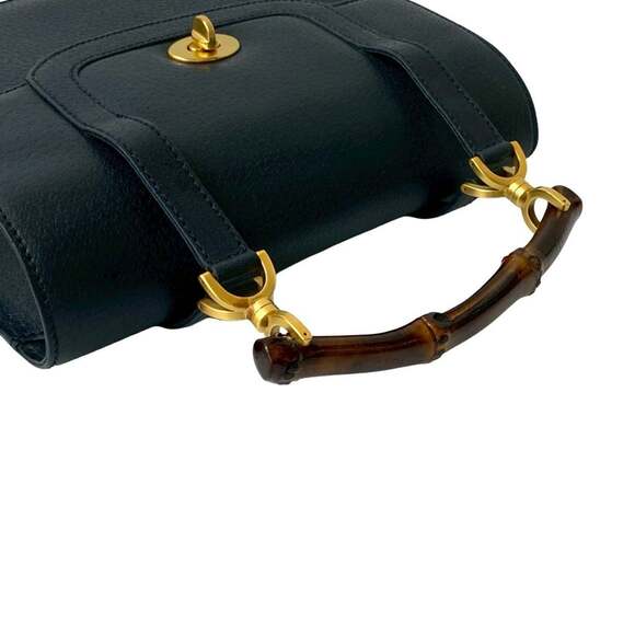 GUCCI Authentic Blue Leather Bamboo Shoulder Bag - Picture 4 of 10
